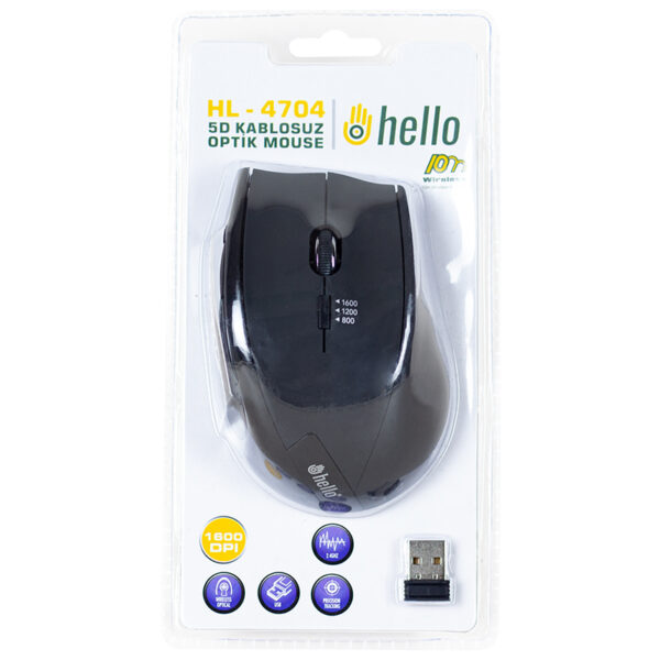 HELLO HL-4704 2.4GHZ 1600DPI 5D KABLOSUZ OPTİK OYUNCU MOUSE (K0) - Görsel 3