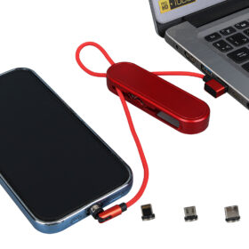 KIRMIZI 3İN1 (TYPE C- LİGHTNİNG- MİCRO USB) MANYETİK UÇ TAŞINABİLİR ŞARJ KABLOSU (K0)