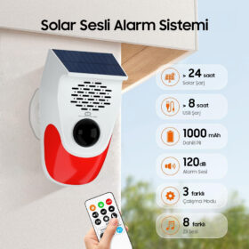 KUMANDALI SOLAR SESLİ IŞIKLI 120DB ALARM SİSTEMİ (K0)