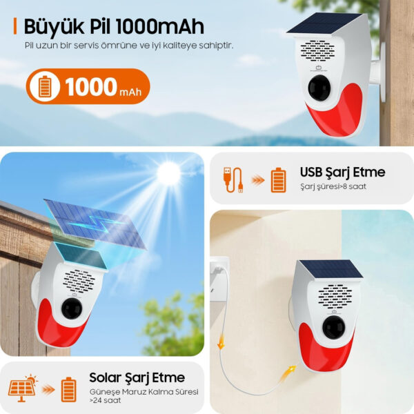 KUMANDALI SOLAR SESLİ IŞIKLI 120DB ALARM SİSTEMİ (K0) - Görsel 3