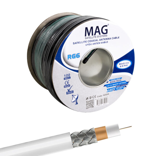 MAG RG6/U6 BAKIR CU/CU 80 TEL YEŞİL ANTEN KABLOSU (100 METRE) (K0)
