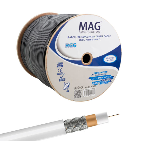 MAG RG6/U6 BAKIR CU/CU YEŞİL ANTEN KABLOSU (300 METRE) (K0)