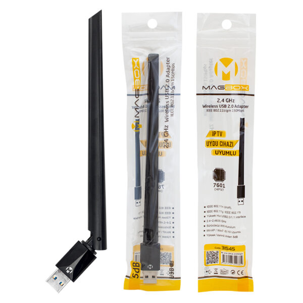 MAGBOX USB ANTENLİ 802.11N WİFİ 7601 CHIPSET 2.4GHZ 5DB 150 MBPS IP UYDU ALICILARI UYUMLU ANTEN (81) (K0) - Görsel 3