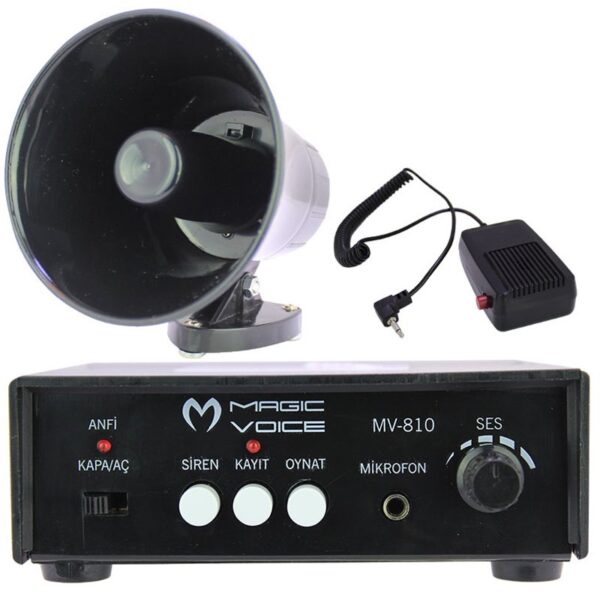 MAGICVOICE MV-800 KAYIT SİREN MİNİ PAZARCI ANFİ SETİ MIKNATISLI  (ANFİ+HOPARLÖR+MİKROFON) (K0) - Görsel 2