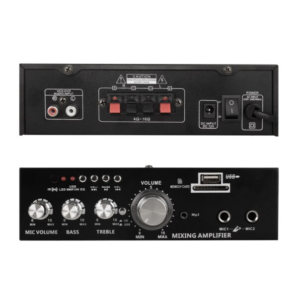 MAGICVOICE MV-22560 2X20W 4-8 OHM USB/SD GİRİŞLİ BLUETOOTHLU 2 MİKROFON GİRİŞLİ TRAFOSUZ STEREO MİNİ ANFİ (81) (K0) - Görsel 3