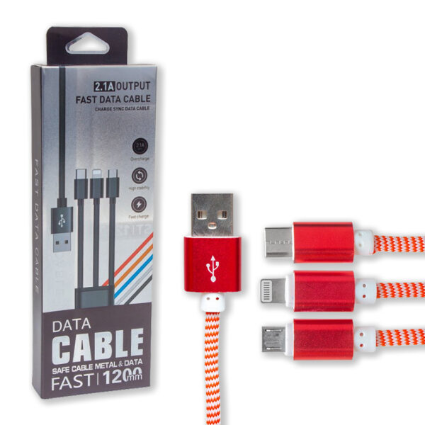 MICRO USB/TYPE-C/LIGHTNING 2.1A METAL 1.2 METRE ŞARJ VE DATA KABLOSU (81) (K0) - Görsel 3