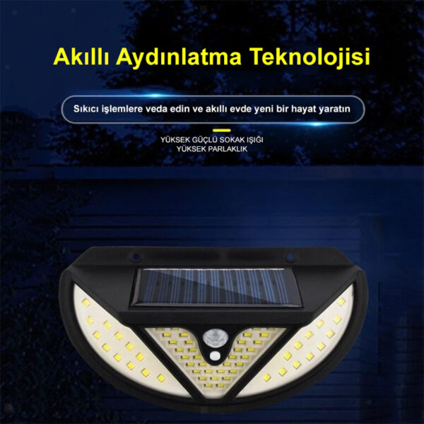 MX-118 118 SMD LEDLİ HAREKET SENSÖRLÜ ÜÇ MODLU SOLAR DUVAR LAMBASI (K0) - Görsel 3
