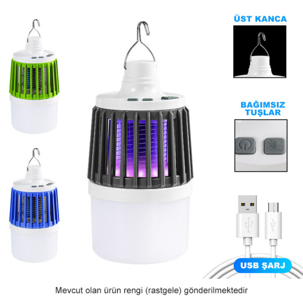 MX-858 USBLİ SİNEK ÖLDÜRÜCÜ ÖZELLİKLİ 3 MODLU KAMP FENERİ (K0) - Görsel 2