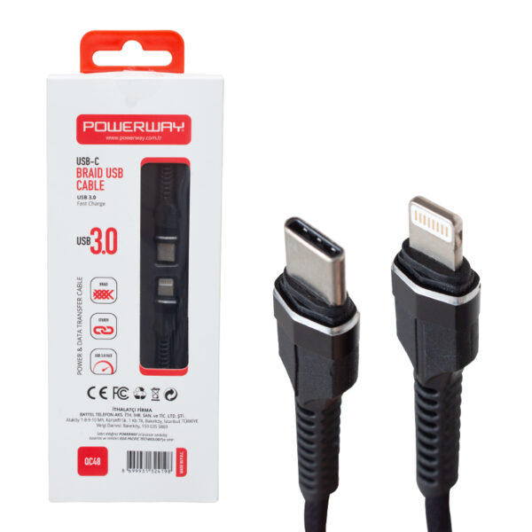 ÖRGÜLÜ USB 3.0 TYPE C LİGHTNİNG DATA VE ŞARJ KABLOSU (81) (K0) - Görsel 2