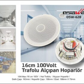 OSAWA OSW-628 16CM TWEETERLİ 100 VOLT TRAFOLU ALÇIPAN HOPARLÖR (K0)