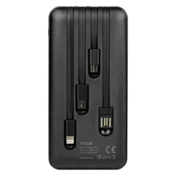 POWERWAY TX108 10000 MAH SİYAH GÖSTERGELİ EKSTRA KABLOLU 4 ÇIKIŞLI POWERBANK (K0) - Görsel 2
