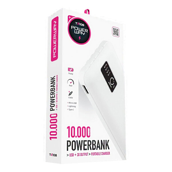 POWERWAY TX108 10000 MAH SİYAH GÖSTERGELİ EKSTRA KABLOLU 4 ÇIKIŞLI POWERBANK (K0) - Görsel 4