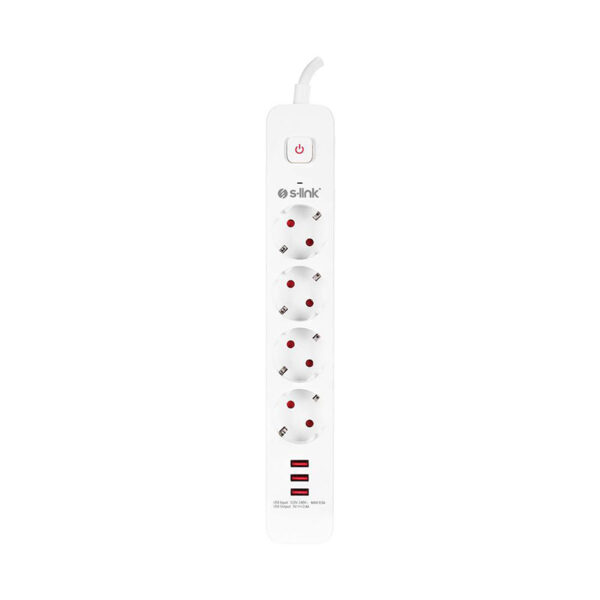 S-LINK SPG403U 1.5M 750 JOULE 3 USB 5V2.4A 4LÜ ANAHTARLI AKIM KORUMALI PRİZ (K0)