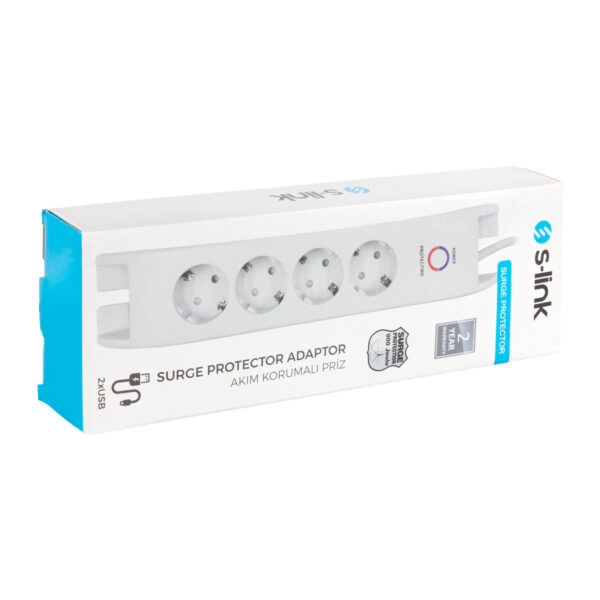 S-LINK SPG3041 2M 2XUSB 2.4A 900 JOULE 4LÜ AKIM KORUMALI BEYAZ PRİZ (K0) - Görsel 3
