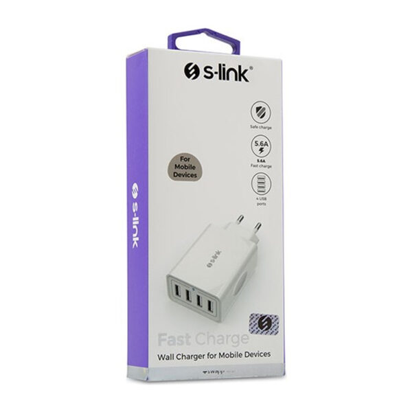 S-LINK SWAPP SW-C8 BEYAZ 5V - 5.6A  4*USB SMART PORT 2.4A EV ŞARJ ADAPTÖR (K0) - Görsel 3