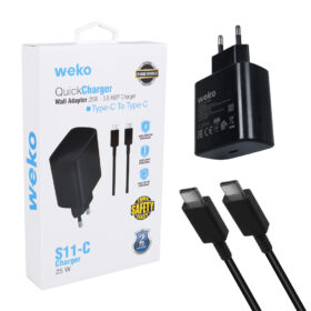 S11-C 25 WATT SİYAH ŞARJ BAŞLIK ADAPTÖRÜ + TYPE-C TO TYPE-C KABLO (K0)