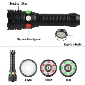 ŞARJ EDİLEBİLİR 3 WATT 3 RENKLİ LEDLİ EL FENERİ (K0)
