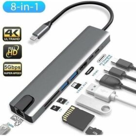 SENSEI TYP-C 8IN1 HDMI COK FONKSIYONLU USB 3.0 DOCK STATION (K0)