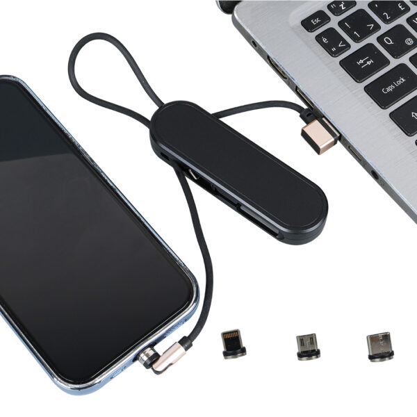 SİYAH 3İN1 (TYPE C- LİGHTNİNG- MİCRO USB) MANYETİK UÇ TAŞINABİLİR ŞARJ KABLOSU (K0)