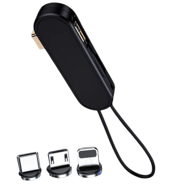 SİYAH 3İN1 (TYPE C- LİGHTNİNG- MİCRO USB) MANYETİK UÇ TAŞINABİLİR ŞARJ KABLOSU (K0) - Görsel 4