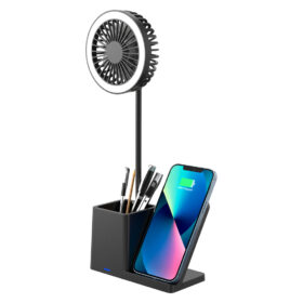 SİYAH TYPE-C  10W KABLOSUZ ŞARJ CİHAZI FANLI KALEMLİKLİ MASA LAMBASI SL-M9055 (K0)