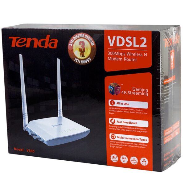 TENDA V300 4 PORT 300 MBPS VDSL MODEM (K0) - Görsel 3