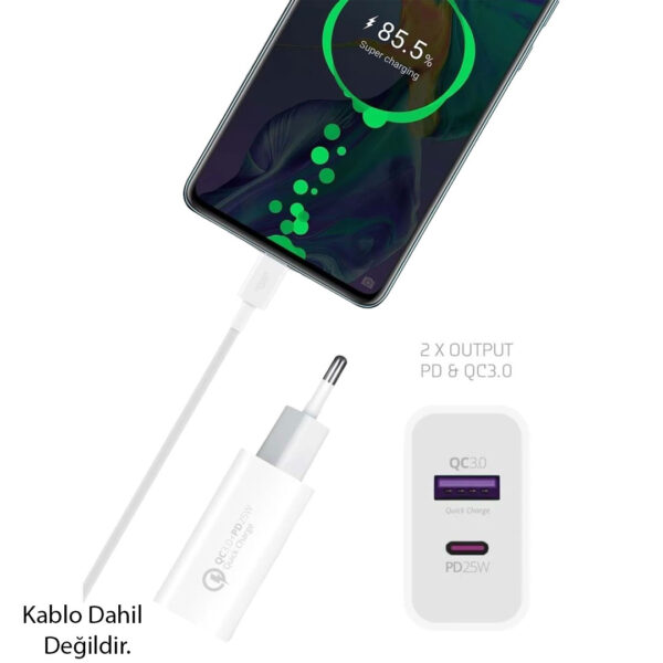 USB 3.0 / TYPE-C 25W 3.0A HIZLI ŞARJ ALETİ BAŞLIĞI PD25W (K0) - Görsel 3