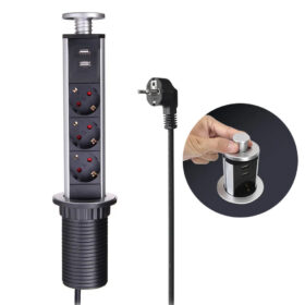 VEA VE-24062 ÜÇLÜ 1.5 METRE KABLOLU İKİ USBLİ 60MM MASAÜSTÜ PRİZ (K0)