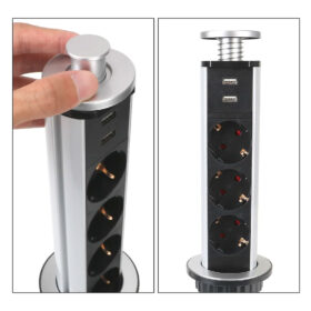VEA VE-24062 ÜÇLÜ 1.5 METRE KABLOLU İKİ USBLİ 60MM MASAÜSTÜ PRİZ (K0)