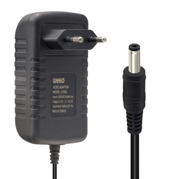 8.4 VOLT - 1 AMPER - 8.4 WATT 5.5*2.5 UÇLU LİTYUM PİL LEDLİ YERLİ ÜRETİM ŞARJ ADAPTÖRÜ (OUT:6V-1A) (K0)