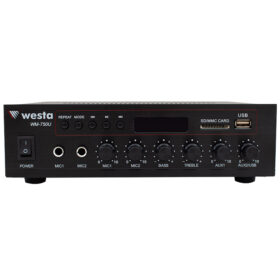 WESTA WM-750U 80W MİNİ 100V/70V/4-16 OHM USB/SD/BLUETOOTH/ UK-2 MİK.GİRİŞ TRAFOLU ANFİ (K0)