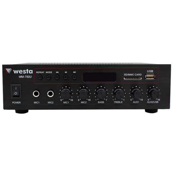 WESTA WM-750U 80W MİNİ 100V/70V/4-16 OHM USB/SD/BLUETOOTH/ UK-2 MİK.GİRİŞ TRAFOLU ANFİ (K0) - Görsel 2