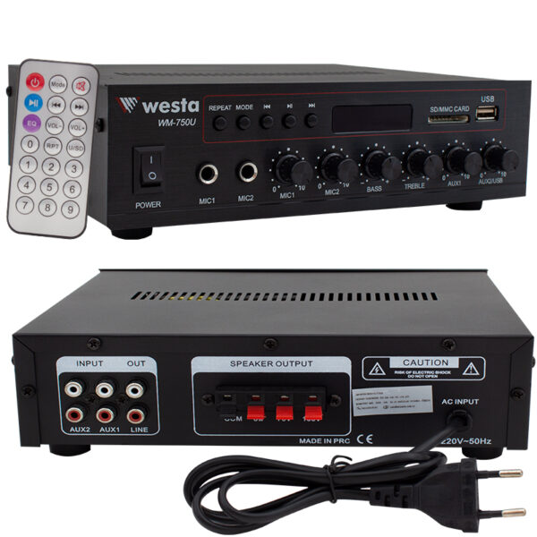 WESTA WM-750U 80W MİNİ 100V/70V/4-16 OHM USB/SD/BLUETOOTH/ UK-2 MİK.GİRİŞ TRAFOLU ANFİ (K0) - Görsel 3