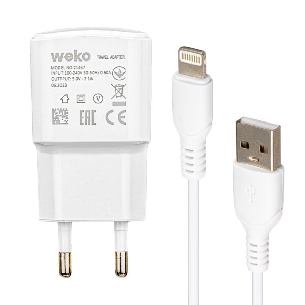 WK-21437 IP 2.1 AMPER ŞARJ BAŞLIK ADAPTÖRÜ + LIGHTNING KABLO (NO:3) (K0)