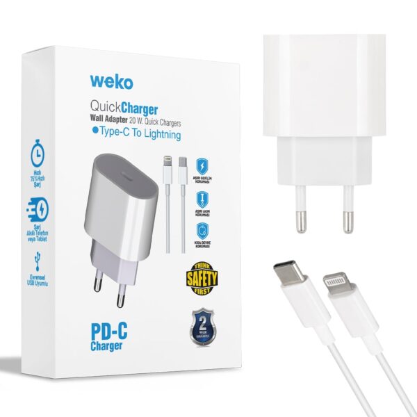 WK-21443 PD-C 20 WATT TYPE-C ŞARJ BAŞLIK ADAPTÖRÜ + TYPE-C TO LIGHTNING KABLO (NO:9) (K0)