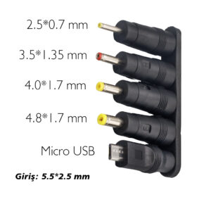YERLİ ÜRETİM ÇOKLU YEDEK ADAPTÖR UÇ ÇEVİRİCİ (2.5x0.7MM- 4.8x1.7MM- 3.0X1.1MM-4.0X1.7MM- MICRO USB) (K0)