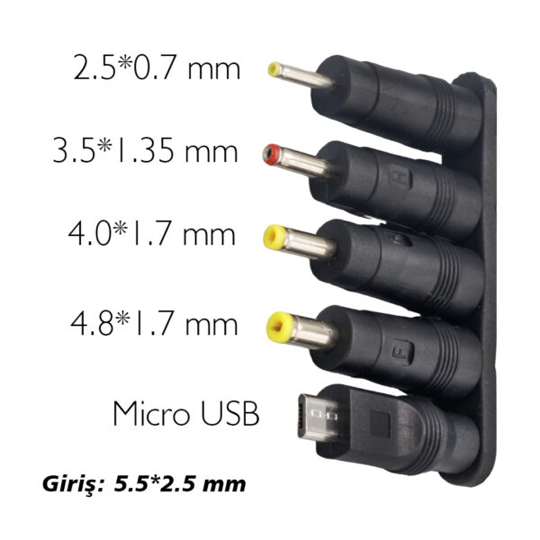 YERLİ ÜRETİM ÇOKLU YEDEK ADAPTÖR UÇ ÇEVİRİCİ (2.5x0.7MM- 4.8x1.7MM- 3.0X1.1MM-4.0X1.7MM- MICRO USB) (K0) - Görsel 2
