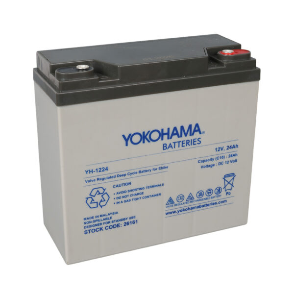 YOKOHAMA YH-1224 12 VOLT - 24 AMPER ELEKTRİKLİ BİSİKLET AKÜSÜ (180 X 76 X 167 MM) (K0)