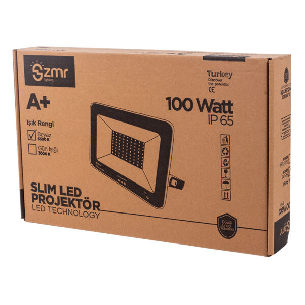 ZMR 100 WATT 6500K IP65 150* IŞIK AÇISI 220 VOLT BEYAZ SLİM KASA LED PROJEKTÖR (K0) - Görsel 3