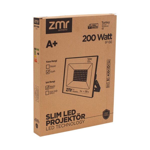 ZMR 200 WATT BEYAZ 6500K IP66 150* IŞIK AÇISI 220 VOLT SİYAH SLİM KASA LED PROJEKTÖR (K0) - Görsel 3