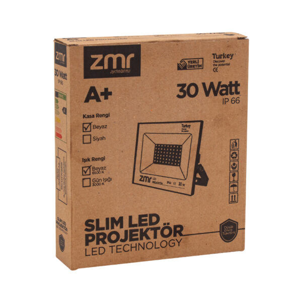 ZMR 30 WATT 6500K IP66 150* IŞIK AÇISI 220 VOLT SİYAH SLİM KASA LED PROJEKTÖR (K0) - Görsel 3
