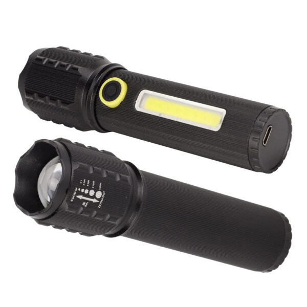 ZOOMLU FLASH ÖZELLİKLİ ŞARJLI METAL KASA EL FENERİ (K0) - Görsel 2