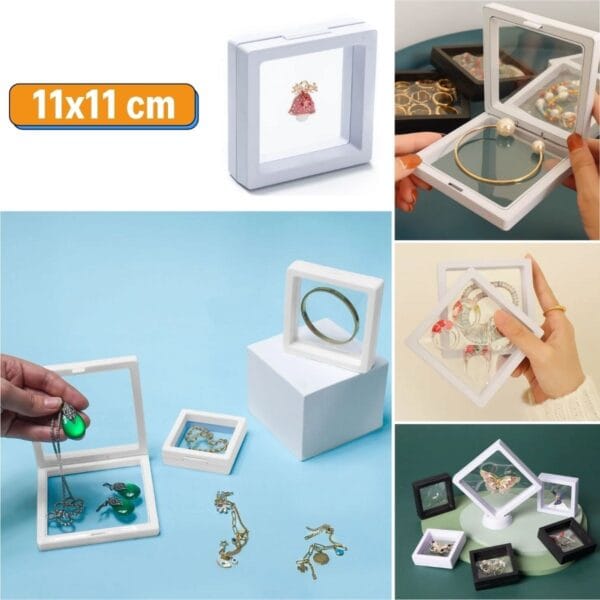 11x11cm Standlı 3D Takı Ziynet Hatıra Koleksiyon Saklama Kutusu Şeffaf Film Çerçevesi (K0)