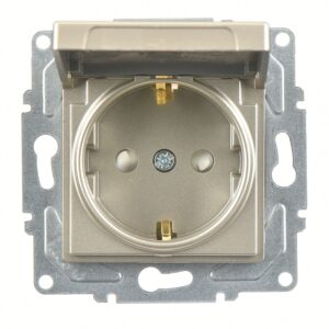 Günsan Eqona Metalik Bej Çocuk Korumalı Kapaklı Topraklı Priz- 16A 250V - Klipsli
