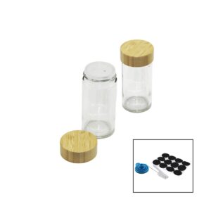12 PCS TAKIM YUVARLAK CAM BAHARATLIK - TUZLUK BAMBU KAPAKLI (K0)