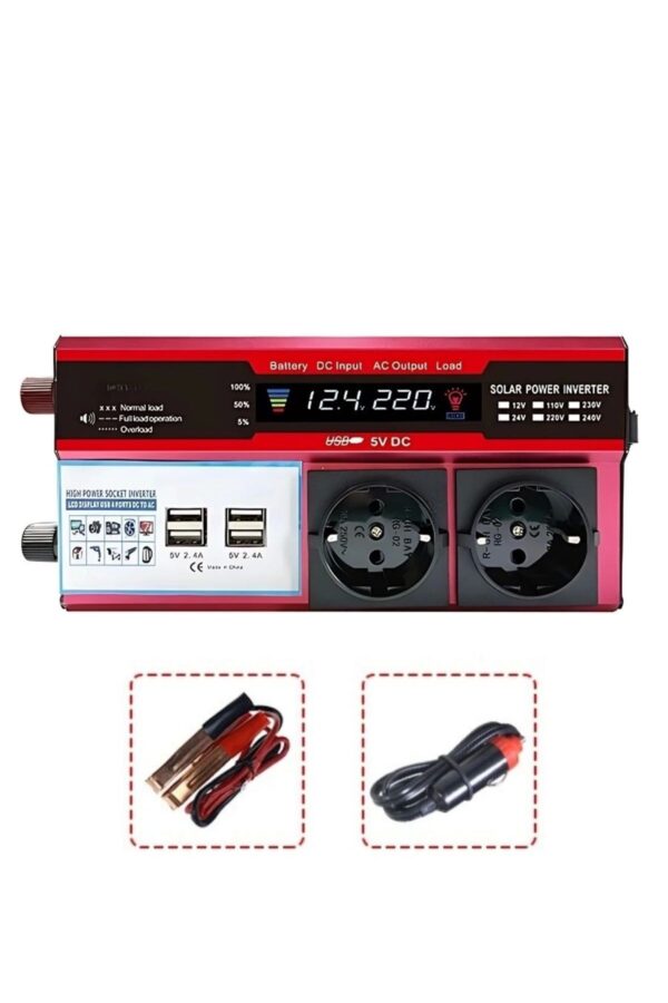12v 2000w Araç Ve Güneş Enerjisi Uyumlu Modifiye Sinus Inverter Çift Usb Çift Priz Ve Çakmaklıklı (K0)