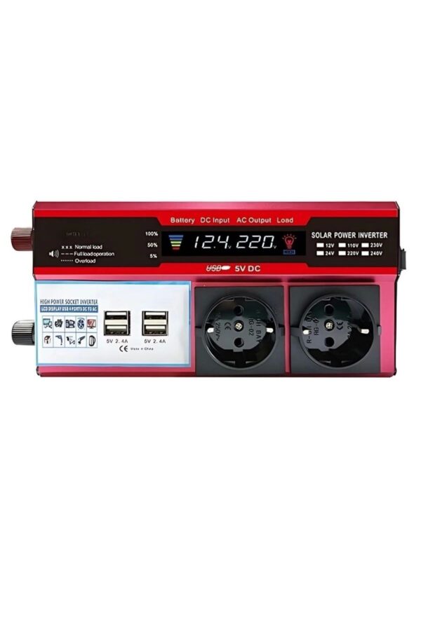 12v 2000w Araç Ve Güneş Enerjisi Uyumlu Modifiye Sinus Inverter Çift Usb Çift Priz Ve Çakmaklıklı (K0) - Görsel 3