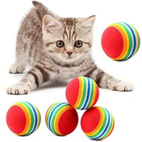 2 Adet Gökkuşağı Renkli Kedi Köpek Oyun Topu 4,2 cm (K0)