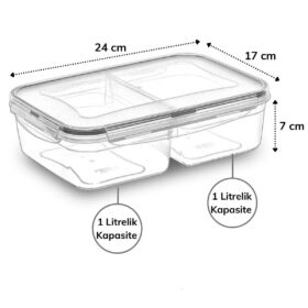 2 Bölmeli 1+1 Litre Kilitli Kapaklı Erzak Saklama Kabı LC-525 (K0)