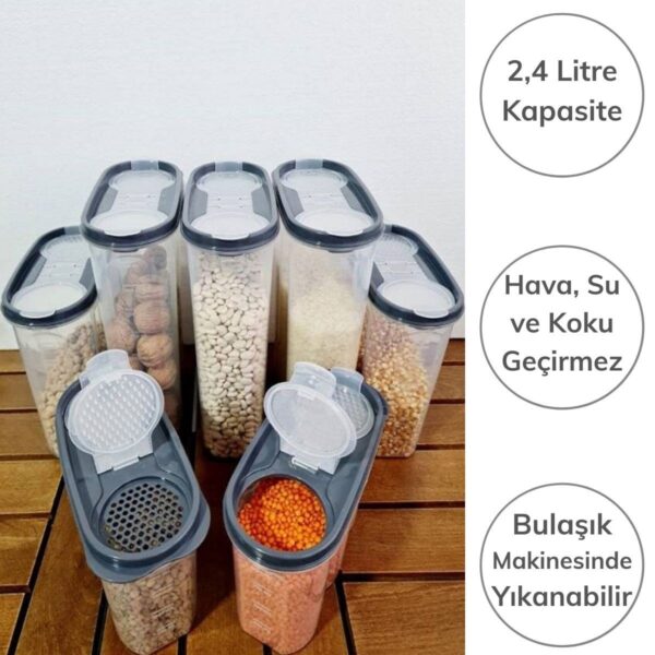 2 Kapaklı Ölçekli Erzak Kuru Gıda Saklama Kutusu Kabı 2,4 Litre-SA940 (K0) - Görsel 3